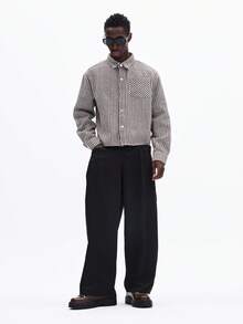 SUMWON 男士黑色阔腿褶裥修身西裤，带侧袋，商务办公正式正装裤，秋冬经典专业工作服 - 黑色 - 查看 4