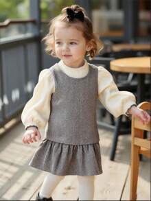 Souflis 2 件套法式 2025 秋冬休闲无袖连衣裙和高领上衣套装，适合上学、郊游、派对和多种场合，女孩装 - 彩色 - 查看 9