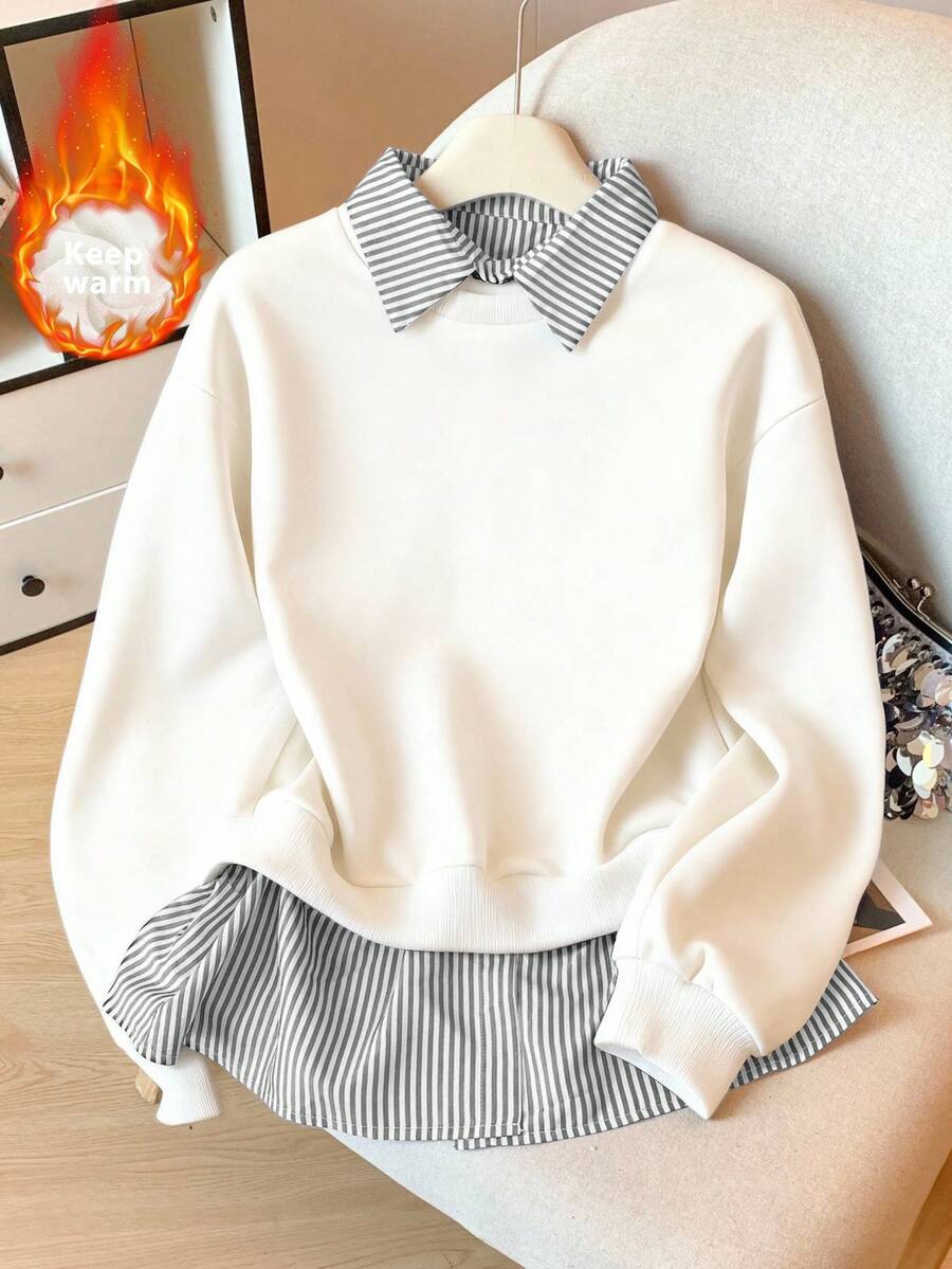 Modelyn Striped Patchwork 2 In 1 Long Sleeve Elegant & Fashionable Women Sweatshirt