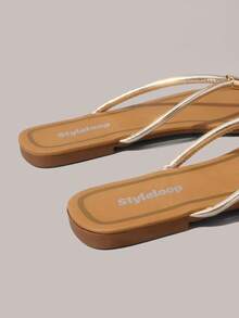 Styleloop Giày sandal đế bằng cho nữ, trang phục dự tiệc âm nhạc phương Tây theo phong cách Bohemian - Vàng - Xem 5