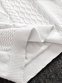 SHEIN Maglione girocollo bianco con texture, stile coreano casual, adatto per ragazzi pre-adolescenti, versatile per pendolarismo, scuola, uso casual quotidiano, adatto anche per sport, stagione autunno/inverno - Bianco - Visualizzare 6