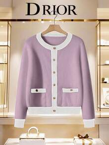 SHEIN LUNE 新款优雅百搭女士开衫，适合秋冬季穿着 - 紫色 - 查看 7