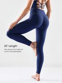 GLOWMODE Quần legging FeatherFit™ Keep It Classic 26 inch, không đường may, cạp cao, co giãn tốt, có túi sau, thích hợp cho tập yoga, tập gym và mặc hàng ngày, mùa xuân hè. - Dark Blue - Xem 4