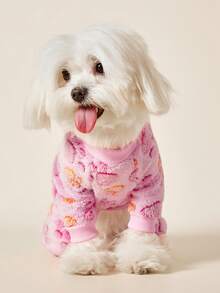 PETSIN 1pc Rose Red Dog Foot Print Pet Jumpsuit Pink Autumn And Winter Thick Warm Pet Clothing - Multicolor - View 4