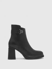 CUCCOO BIZCHIC Botas de tacón alto hasta el tobillo de diseño con hebilla, de moda y casuales para mujer - Negro - Ver 2