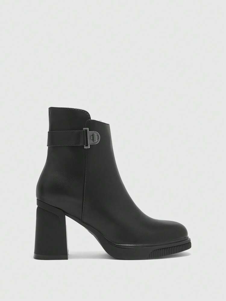 CUCCOO BIZCHIC Women's Buckle Design Fashion Casual High Heel Mid-Calf Boots For Christmas