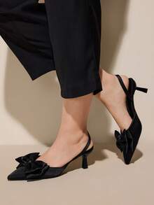 CUCCOO CURVES Women's Pointed Toe Bow Decor Fashion Wide Fit High Heels For Christmas