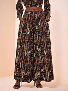 Eryvara Quần ống rộng họa tiết châu Phi thời trang dành cho nữ - Nhiều màu - Xem 1