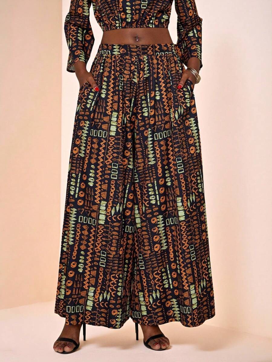 Eryvara Quần ống rộng họa tiết châu Phi thời trang dành cho nữ - Nhiều màu - Xem 1