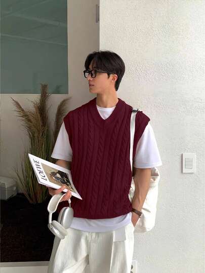 Claim Dot Men's Casual Versatile Solid Color Knit Vest