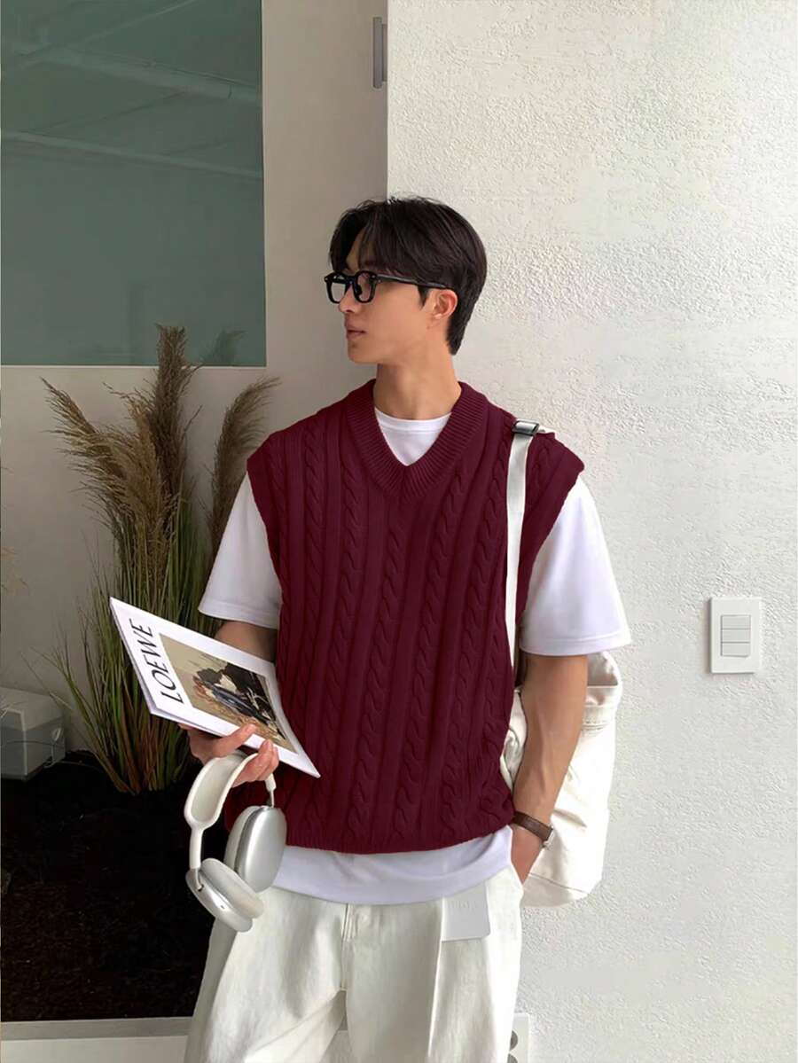 Claim Dot Men's Casual Versatile Solid Color Knit Vest