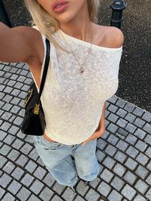 Siren Gaze 1 件女士露肩圆形针织上衣 - 象牙色露肩上衣，单肩上衣女士针织上衣，露肩毛衣 - 杏色 - 查看 6