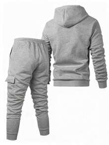 Manfinity Homme Bộ đồ thể thao nam màu trơn, áo hoodie và quần nỉ, trang phục 2 mảnh mùa thu/đông, bộ đồ thể thao nam 2 mảnh, bộ áo hoodie và quần nỉ nam, bộ đồ thể thao 2 mảnh kiểu cổ điển, thích hợp cho sinh hoạt hàng ngày, những chuyến đi cuối tuần, hoạt động ngoài trời, du lịch, môi trường làm việc thoải mái hoặc các dịp bán trang trọng, quà tặng cho bạn trai/chồng, quà kỷ niệm/sinh nhật, quà Giáng sinh/Năm mới. - Màu Xám nhạt - Xem 2