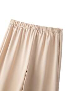 GlowEve CURVE Bộ vest 2 món thời trang công sở đi làm thường ngày cỡ lớn cho nữ, đa năng, thắt eo, cài nút kim loại, viền tương phản, quần âu ống loe, phù hợp cho mùa xuân/thu - Màu be - Xem 6