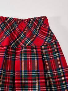 SHEIN ChillGRL Casuvi Kid 3-Piece Girls Christmas Outfit: Knitted Textured Waffle Crew Neck Sweater + Camisole + Pleated Plaid Skirt Set, Suitable For Casual Daily Wear, Festivals, Parties, Vacation In Spring/Autumn - Red - View 5