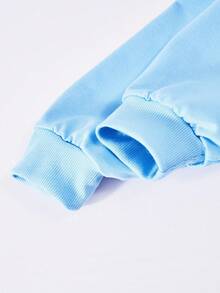SHEIN Explorewe Quần denim in họa tiết phong cách đường phố rộng rãi cho bé gái tuổi teen Streecool, Áo hai dây lửng, Áo lưới trùm đầu tay dài 3 món, Trang phục thời trang - Màu xanh lam - Xem 6