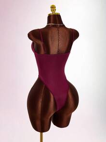 Y2K Amplova 2pcs Women's Sexy Avant-Garde Date Night Outfit, Twist Knot Butterfly Bust Waist Sheer Jumpsuit, Floral Print Skirt Slaydiva Dress Mini Dress Night Club Dress Sexy Birthday Dress - Burgundy - View 8