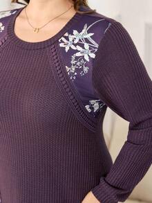 Lacomfia 大码女式花卉拼接纹理面料休闲家居连衣裙 - 紫色 - 查看 7