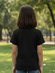Playera negra lisa para niños 100% algodón suave básicos manga corta cuello redondo - Negro - Ver 5