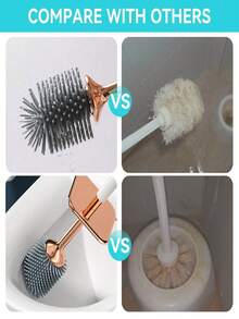 Aokala Toilet Brush And Holder Silicone Toilet Bowl Brush Set Long Handle Modern Bathroom Cleaning Deep Cleaning Bathroom Decor Fall Decor - Black - View 6