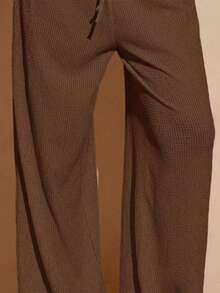 Hauture Sexy Mob Wife Party Casual Vacation Minimalist Solid Textured Twist Waist Loose Wide Leg Pants - Brown - View 6
