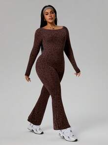 Rhythm Era Plus Size Women's Sexy Backless Long Sleeve Jumpsuit Seamless Jumpsuit Brown Jumpsuit Women Brown Body Suit Compression Jumpsuit Shaping Leopard Jumpsuit Tummy Control Jumpsuit Long Sleeve Jumpsuits For Woman - Coffee Brown - View 4