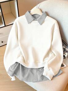 Modelyn Striped Patchwork 2 In 1 Long Sleeve Elegant & Fashionable Women Sweatshirt
