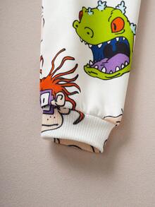 Nick 90s | SHEIN 男婴卡通绿色恐龙图案休闲白色连帽卫衣