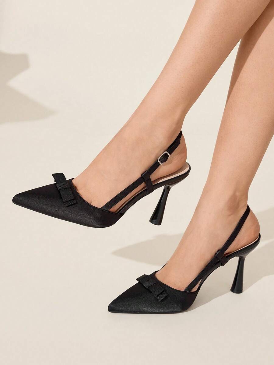CUCCOO CHICEST Giày cao gót mũi nhọn dành cho nữ, thiết kế nơ trang trí và khóa cài, kiểu dáng thời trang thanh lịch. - màu đen - Xem 1