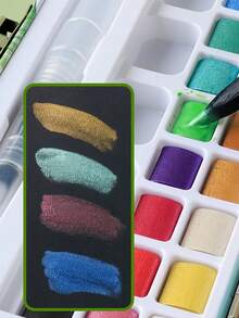 50/100/128/168色固体水彩颜料套装，便携式金属盒，绘画颜料套装，适用于绘画、户外写生、美术爱好，包含金属色和荧光色，返校季必备，学习用品 - 固體水彩顏料套裝 - 查看 2