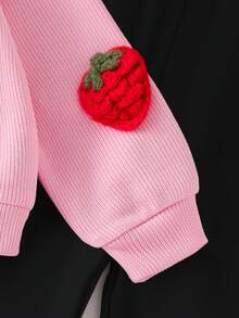 2pcs/Set Young Girls Spring/Autumn Pink Long Sleeve Cardigan With 3D Strawberry Knit Jacket And Black Knit Pants, Fashion Casual Sweet Toddler Daily Outfit - Pink - View 6