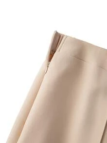 GlowEve CURVE Bộ vest 2 món thời trang công sở đi làm thường ngày cỡ lớn cho nữ, đa năng, thắt eo, cài nút kim loại, viền tương phản, quần âu ống loe, phù hợp cho mùa xuân/thu - Màu be - Xem 5