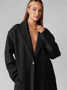 MISSGUIDED Abrigo sastre con hombreras sobredimensionadas y detalles de flecos, prenda de abrigo de declaración de invierno y otoño, chaqueta larga tipo duster - Negro - Ver 3
