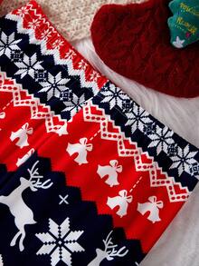 SHEIN 女童可爱驯鹿圣诞印花柔软弹力长袖上衣和裤子两件套睡衣 - 彩色 - 查看 5