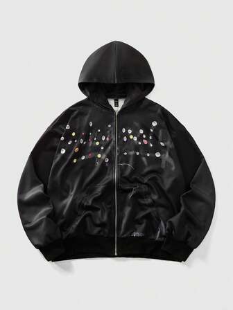 Street Life Men's Casual Faux Rhinestone Print Hoodie Sweatshirt