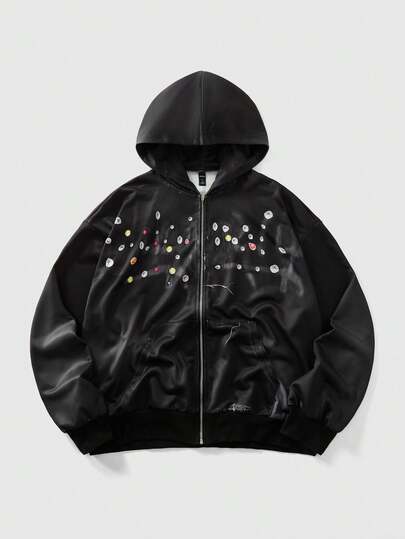 Street Life Men's Casual Faux Rhinestone Print Hoodie Sweatshirt