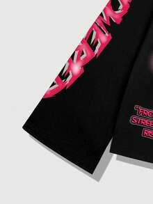 ROMWE MEN Street Life Camiseta de manga larga con estampado de labios de moda para hombre - Negro - Ver 4