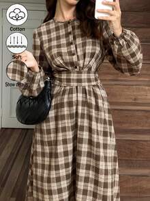 Elyressa A Women's Woven Autumn Dress With A Commuting Style - Brown - View 1