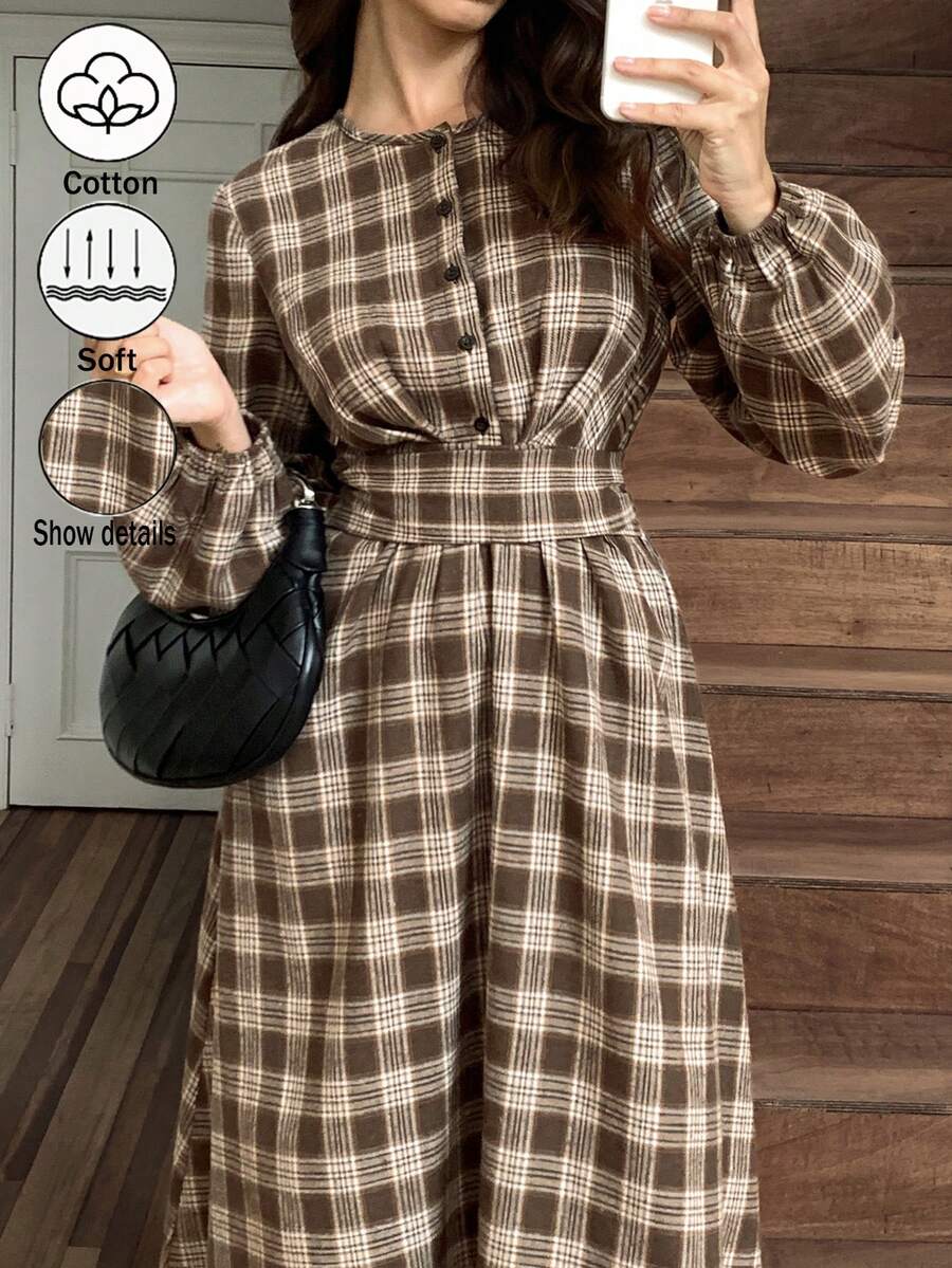 Elyressa A Women's Woven Autumn Dress With A Commuting Style - Brown - View 1