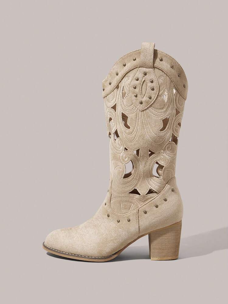 Women's Mid-Calf Boots, Bohemian Western Music Festival Style, Suitable For Party, Christmas, Halloween, Vacation, Travel Vacation Outfits Travel Essentials Cowboy Boots