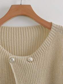 GlowEve CURVE 大码女式金属纽扣装饰纯色针织开衫，休闲百搭，适合圣诞节、万圣节、返校季、度假、办公穿着 - 卡其色 - 查看 5