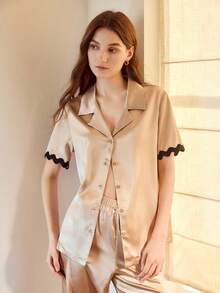 MOTF PREMIUM SATIN CONTRAST TAPE BUTTON UP TOP & PANTS PAJAMA SET