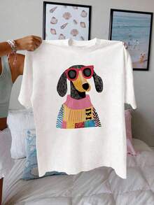 INAWLY Women's Graphic T-Shirt, Casual Street Style Short Sleeve Tee, Cute Summer Top - White - View 3