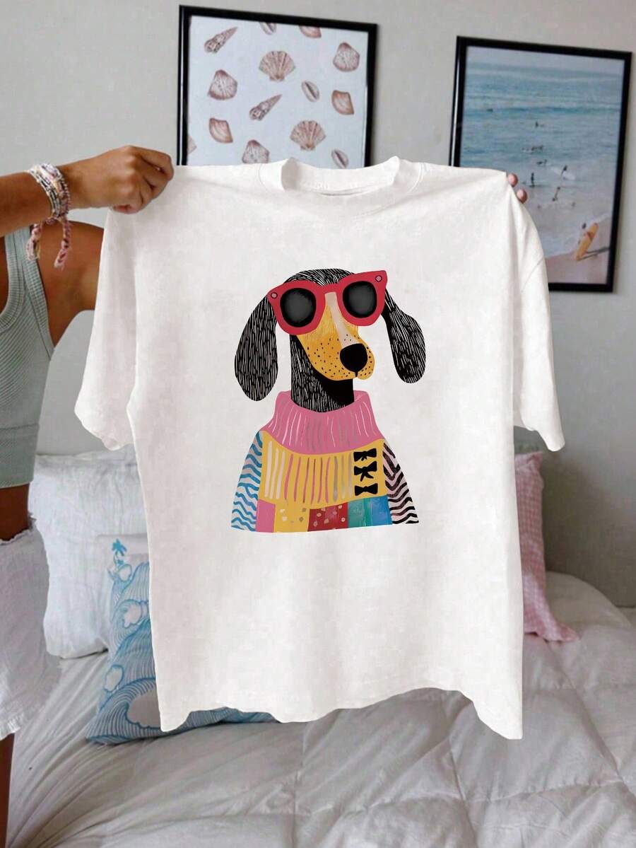 INAWLY Women's Graphic T-Shirt, Casual Street Style Short Sleeve Tee, Cute Summer Top - White - View 1