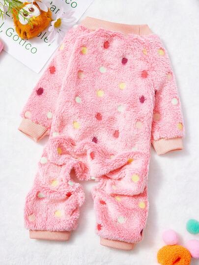 PETSIN 1pc Color Polka Dot Printed Pet Jumpsuit, Rose Red Autumn And Winter Flannel Warm And Comfortable Pet Warm Clothes