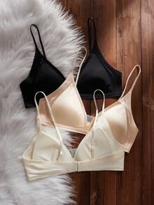 法式V领无钢圈少女文胸，无缝三角杯文胸