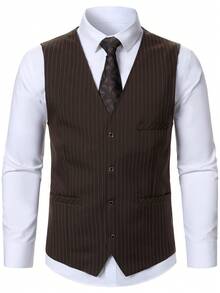 Manfinity Mode 男士条纹西装背心 - 棕色 - 查看 4