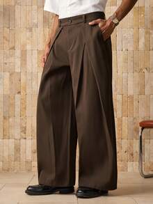 SWAVVY Men's Solid Color Pleated Pocket Design Loose Fit Casual Pants