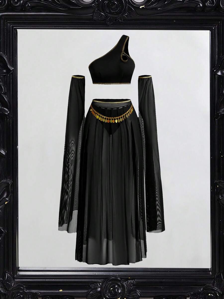 Spicy Aura 大码女士性感服装,中东肚皮舞者服饰 - 黑色 - 查看 1