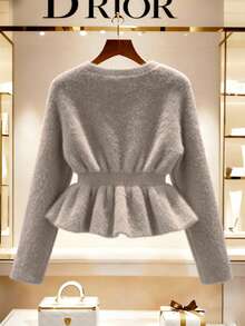 Franclia New Autumn/Winter Gentle Lady Style Waist Ruffle Trim Women Sweater - Mocha Brown - View 2